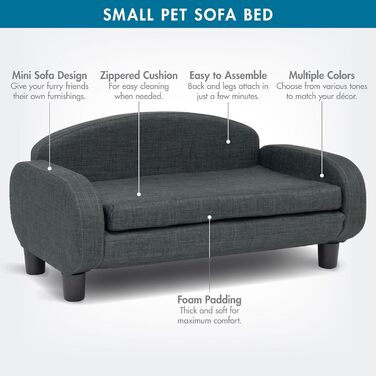 Софа для домашніх тварин Paws & Purrs, 80 см, низька спинка, знімний чохол для матраца, кольори: еспресо/сірий