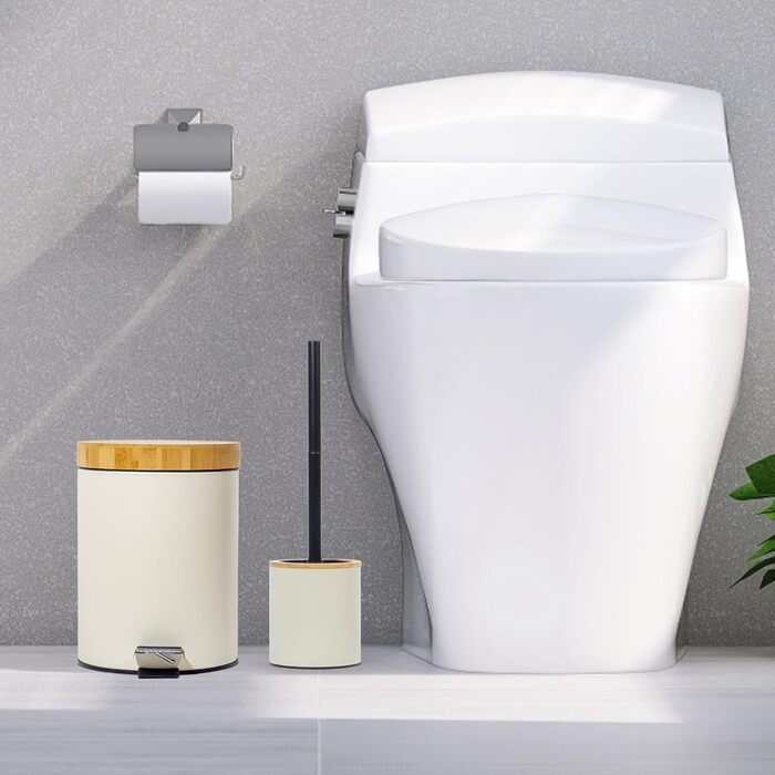 Набір для туалету Greelue: щітка для унітазу з дерев'яною ручкою та підставкою з нержавіючої сталі, бежевий