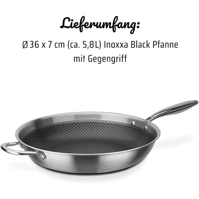 Сковорода Bratpfanne Inoxxa Black з антипригарним покриттям ⌀28 см (36 см) – професійна сковорода з медовою структурою