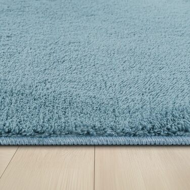 Килимок для вітальні TT Home Kurzflor: короткий ворс, антиковзаюча підкладка, однотонний, сучасний, машинне прання, світло-блакитний, 200x200 см