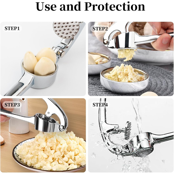 Прес для часнику з нержавіючої сталі, зручний у використанні, легко миється, кухонний аксесуар