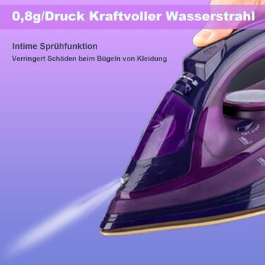 Пароочищувач відпарювач бездротовий 2400 Вт з керамічною підошвою, вертикальне прасування, стоп-краплі, антиналіт, самоочищення, резервуар для води (фіолетовий)