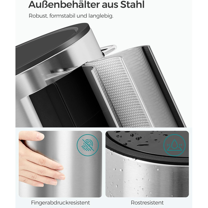 Смітник для ванної кімнати SONGMICS PARRI LTB11WT, сталевий з системою Soft-Close та виймаючою ємністю, 3 л, білий