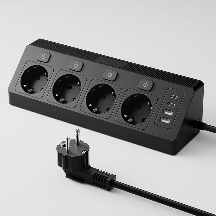 Розетка кутова ONLYWIN з 2 USB та 2 Type-C, 16A/3840W, настінний монтаж, 2м кабель, для офісу, кухні та вітальні, білий (чорний)
