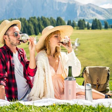 Охолоджувач для вина з кришкою, 750 мл, для пляшок вина, шампанського, з подвійними стінками, з нержавіючої сталі, портативний, для відпочинку на природі, подарунок для поціновувачів вина, рожевий