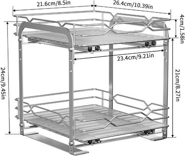 Висувна полиця для спецій з нержавіючої сталі, органайзер для спецій, 2 яруси, регульована висота, кухонний органайзер, система полиць для спецій для кухонної шафи, стояча полиця для спецій для внутрішньої частини шафи