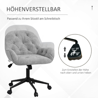 Vinsetto Adjustable Swivel Chair, Ergonomic Office Chair with Velvet-Look Finish in Light Gray for Living Room & Office