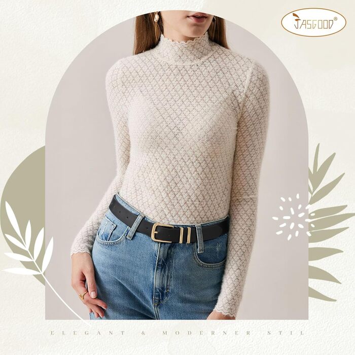 Жіночий шкіряний ремінь JasGood з золотою пряжкою, чорний колір, розмір M (76-90 см)