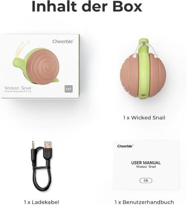 Interactive Cat Toy with LED Lights, Wicked Snail, Electric Cat Toy, DC Rechargeable, Moving Cat Toy, Gifts for Kittens, Brown