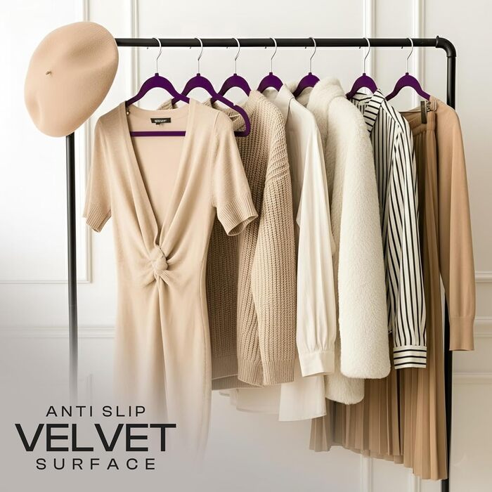 Плечики для одягу Utopia Home з оксамиту - антиковзаючі, міцні (20 шт.) - фіолетові