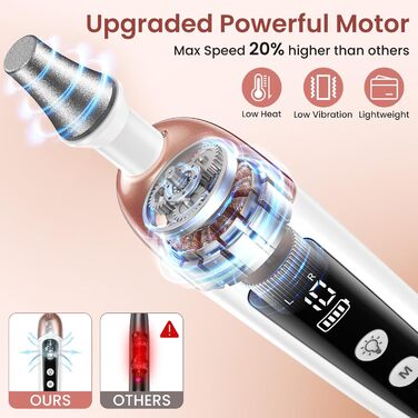 Електричний фрезер для манікюру та педикюру з 6 насадками, 10 швидкостей, LED-підсвічуванням, акумуляторний, для догляду за нігтями