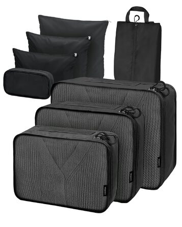 Органайзери для валізи Packing Cubes, 8 шт., водонепроникні, чорні + косметичка