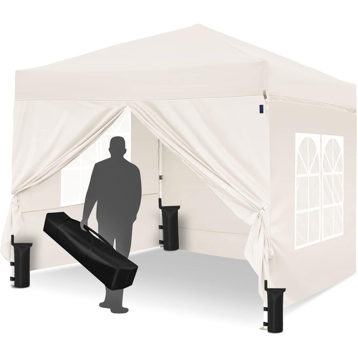 Gazebo, Leadyeah Pop-Up Pavilion with Sides, Foldable Camping Pavilion 2.5 x 2.5, Heavy-Duty Pavilion Tent, Fully Waterproof, 50+ UV Protection for Camping, Party - Beige