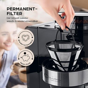 Кавомашина Barista Filterkaffeemaschine з регульованим млинком та термокружка | Функція підігріву, таймер 24 год та перманентний фільтр | Для 10 чашок кави | Кавомашина для зерен та меленої кави [Нержавіюча сталь] (8) Нержавіюча сталь (Pro Design) - Термо
