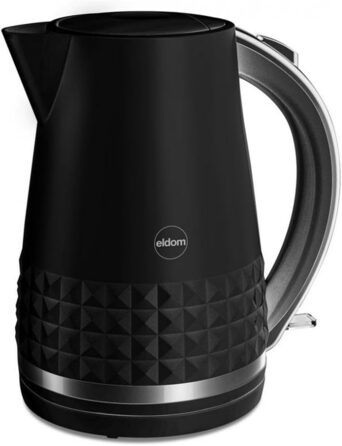 Eldom VENO Retro Kettle - 1.5L, 3000W, Rapid Boil, Vintage Design with Grid Pattern, Removable Scale Filter - White Delux (Black)