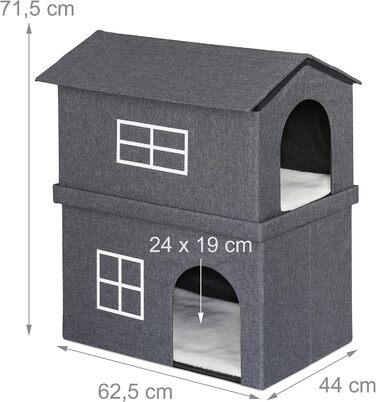 Кіт Будинок Relaxdays з тканини, кіт-печера з 2 входами, 71,5 x 62,5 x 44 см, складаний, темно-сірий