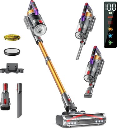 Kissfo Cordless Vacuum Cleaner, 45000Pa/550W/70 Mins Vacuum Cleaner with Self-Standing Function, Anti-Tangle Floor Brush, Scent Card, Highly Efficient Hypa-Filter System for Hard Floors, Carpets, Pet Hair