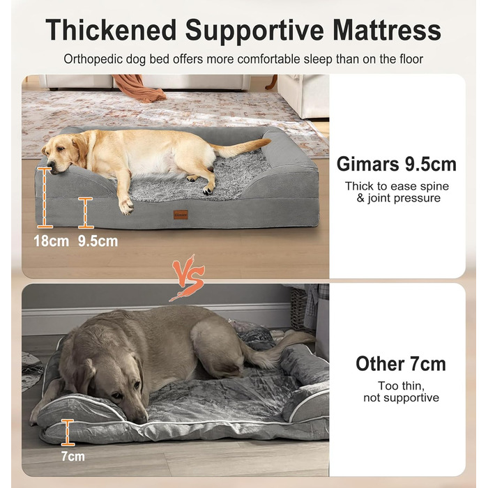 Gimars 9.5 inch Orthopedic Dog Bed for Extra Large Dogs, XL Dog Bed with Bolster & 28D Egg Crate Mattress, Waterproof Cover, Washable Plush Cover, Dog Sofa for Arthritic Dogs - half round (Rectangular, (9.5 inch Mattress) L 104 x W 81 x H 18 cm)