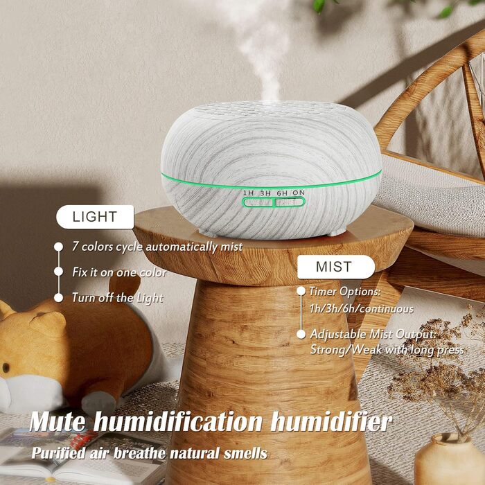 Дифузор Aroma Simpeak 550 мл, Ультразвуковий аромадифузор з дерева для ефірних олій, зволожувач повітря з пультом дистанційного керування (білий)