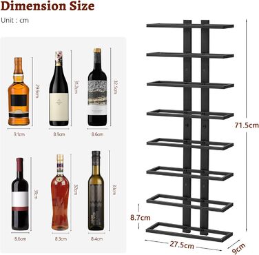 Настінна вітрина для вина FAVOOOSTY з 8 полицями, металева, чорна. Підійде для вітальні, спальні, винного підвалу. 1 комплект