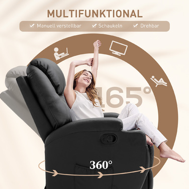 HOMCOM Electric Massage Chair, 165° Reclining, 5 Massage Modes, Footrest, Remote Control, Recliner, Faux Leather, Black, 84x92x109cm | Aosom