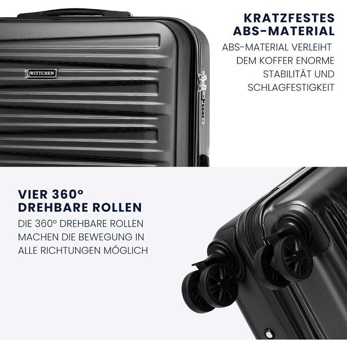 WITTCHEN Skyspeed Line - великий валіза з жорстким корпусом ABS, 4 колеса, телескопічна ручка, комбінаційний замок, чорний. Підходить для авіакомпаній Lufthansa, Eurowings, Ryanair, Condor