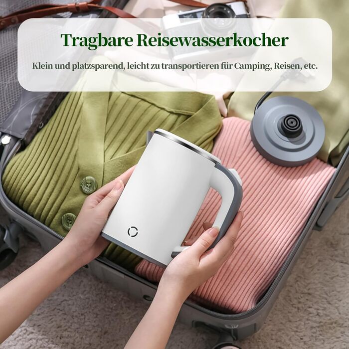 Електричний чайник MiliPow 0.8 л, 600 Вт, для подорожей | З нержавіючої сталі 304 | Швидкий кип'ятіння | Автоматичне вимкнення