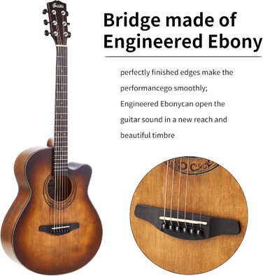 Акустична гітара Soldin 40 дюймів Premium з масивної соснової верхньої деки. Комплект: гітара, підставка, тюнер, ремінь, каподастр, струни, серветка, медіатори (коричневий)