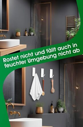 Набір тримачів для рушників без свердління, 10 шт., гачки самоклеючі з нержавіючої сталі 304, надміцні, для великих предметів, настінні гачки для ванної, туалету та кухні, стійкі до корозії, рушкові гачки (довші)