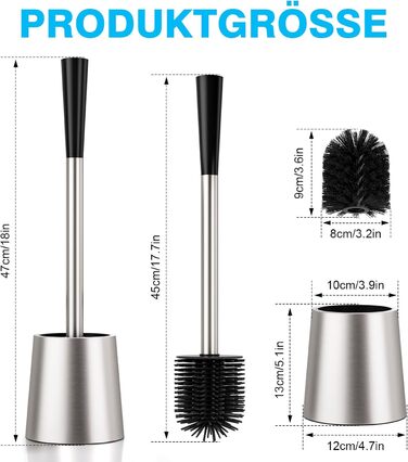 Набір для чищення унітазу FUNPALA з нержавіючої сталі та силікону, 2 насадки, ручка-тримач, сріблястий