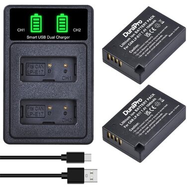 Акумулятор DuraPro 2X 1040mAh LP-E17 для Canon EOS M3, M5, M6, Rebel SL2, T6i, T6s, T7i, 200D, 250D, 750D, 760D, 800D, 8000D, RP та USB-зарядний пристрій Type-C з LED-індикатором
