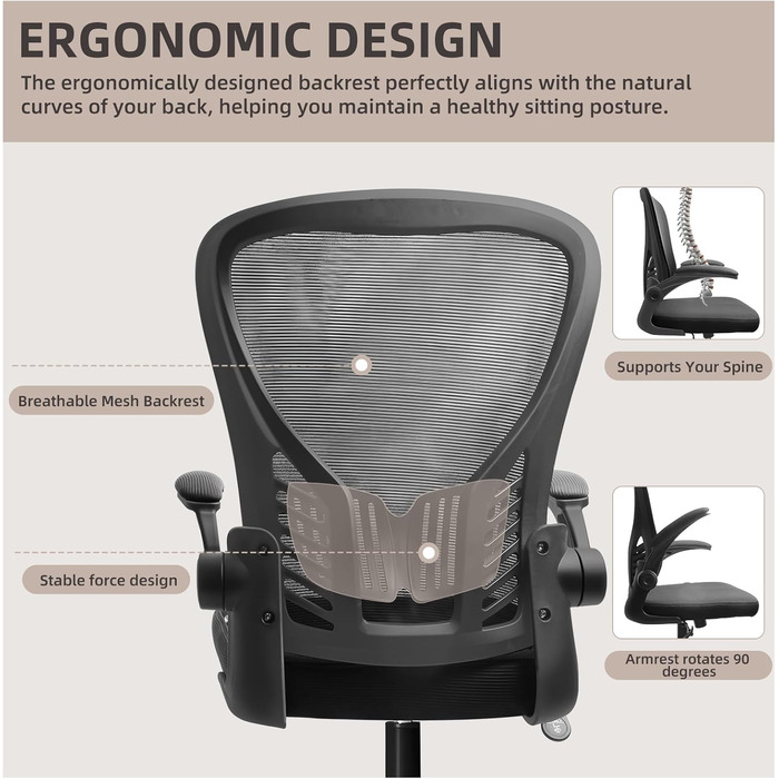 Ергономічне офісне крісло з підтримкою попереку та регульованою підголівником, велике сидіння, для офісу та дому (без підголівника)