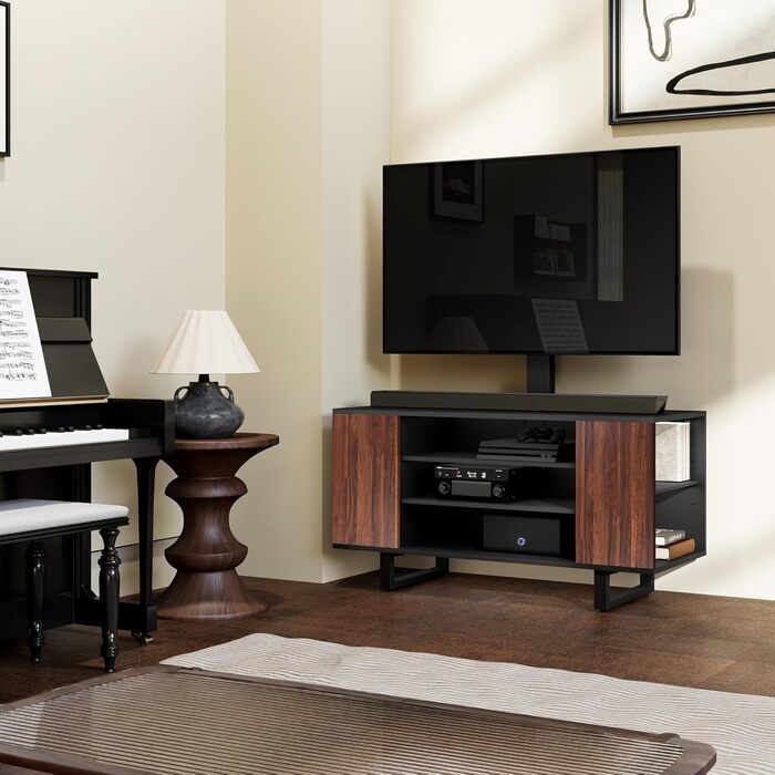 FITUEYES TV Stand with Mount - Wood TV Console for TVs 32-70 inch, Adjustable Height, Swivel ±25°, Up to 40kg, Max.VESA 600x400