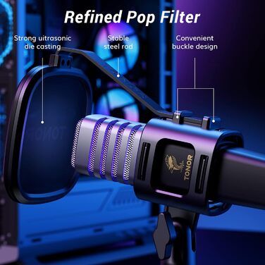 TONOR TC30 RGB мікрофон конденсаторний з підставкою, поп-фільтром та мікрофонною павутиною для стрімінгу, подкастингу, запису голосу, Twitch, сумісний з ноутбуком та ПК