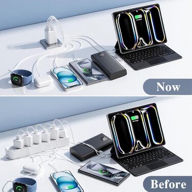 Зарядний пристрій USB-C 60W, 6 портів (3x USB-C, 3x USB-A), PD+QC швидка зарядка, адаптер живлення для iPhone 14/15/16/17, Samsung S24/S23/S22 - Білий