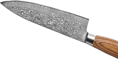 Ніж кухарський Wakoli EDIB Pro з дамаської сталі (серцевина VG10), 20 см - гострий та збалансований, з ручкою з паккавуду в подарунковій коробці - кухонний ніж з дамаску для професійних та аматорських кухарів, срібний