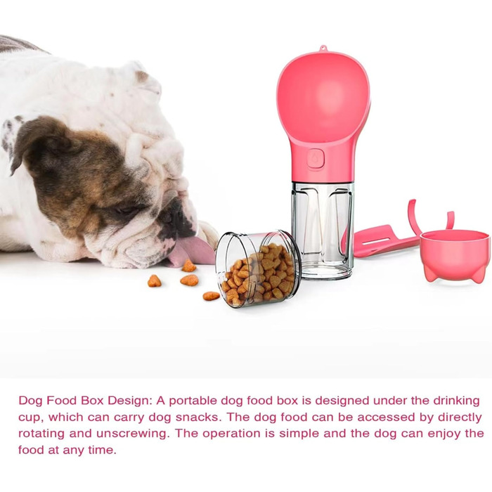 Подорожній набір для собак: миска, пляшка та диспенсер корму (рожевий, 350 мл)