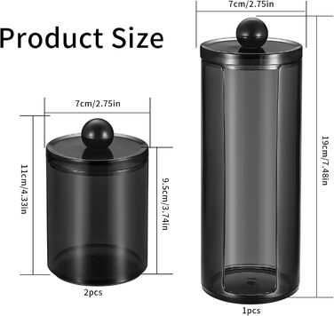 Організатор для косметики Gomoeny: 3 тримачі для ватних паличок, чорні аптекарські склянки для ванної кімнати, для ватних паличок, круглі ватні диски, вати, спонжів для макіяжу, пінцетів (B)