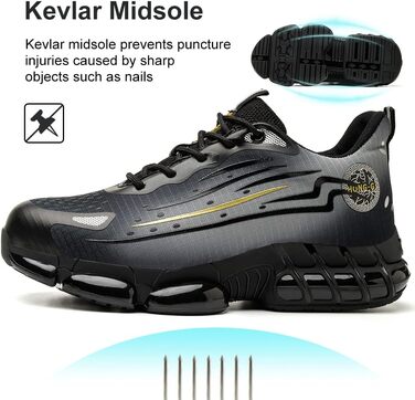 Робочі черевики AIMAYEE з металевим носком: легкі, дихаючі, для жінок та чоловіків, сірі та чорні, розмір 41 EU