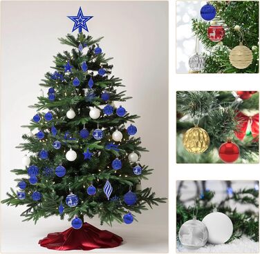 Набір прикрас для ялинки Aufun 108 шт. Преміум, пластикові кулі, верхівка, зірка, безпечні прикраси, ялинкові кулі, багаторазові, декор (шампань) (блакитний/срібний)