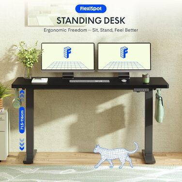 Регульований за висотою стіл FLEXISPOT 160x80 см з гачками та 25 мм стільницею, LED-дисплеєм та функцією пам'яті (Чорний)