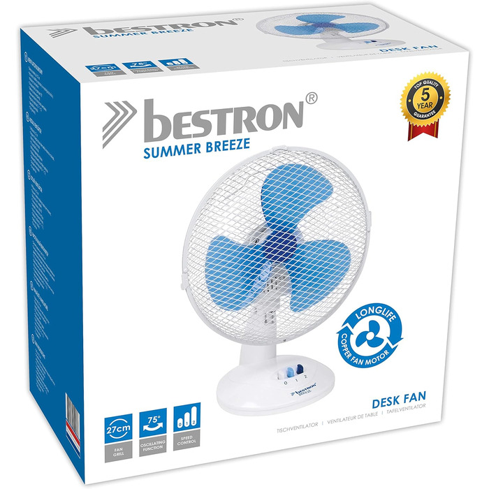 Вентилятор настільний Bestron DDF27Z, 29 см, 2 швидкості, білий