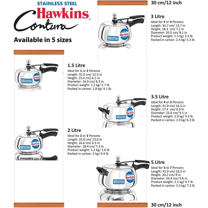 Скороварка Hawkins SSC35 з нержавіючої сталі, 3,5 л, для індукції, срібляста