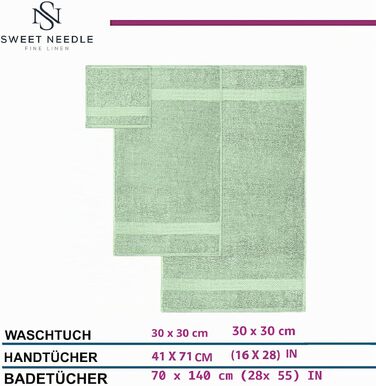 Набір рушників Sweet Needle 6 предметів (2 банні, 2 для рук, 2 для обличчя), бавовняні, гігроскопічні та швидкосохнучі, готельна якість, колір шалфейний