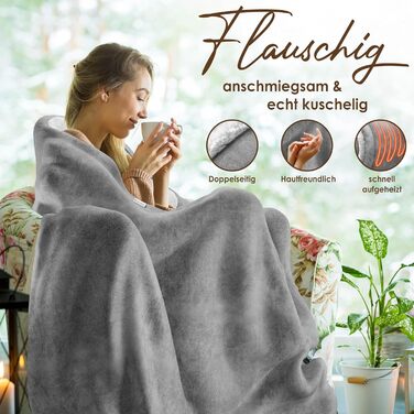 Електрична гріюча ковдра KESSER® 180x130 см з автовимкненням | 9 температурних режимів | Зручна ковдра на ліжко та диван | Можливість прання до 40°C | Сіра | з таймером та цифровим дисплеєм