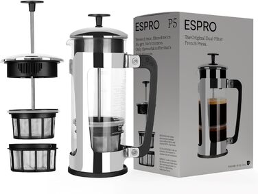 Френч-прес ESPRO P5 532 мл з подвійною мікрофільтрацією, для кави та чаю, з нержавіючої сталі, без осаду та гіркоти