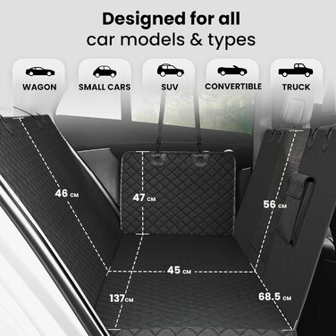 Захисний килимок для собак у машину: заднє сидіння, багажник, переднє сидіння + поводок для собак | Водонепроникний, антиковзкий, можна прати | Захист для багажника, сидіння автомобіля від собак | М'який, чорний, преміум-якість