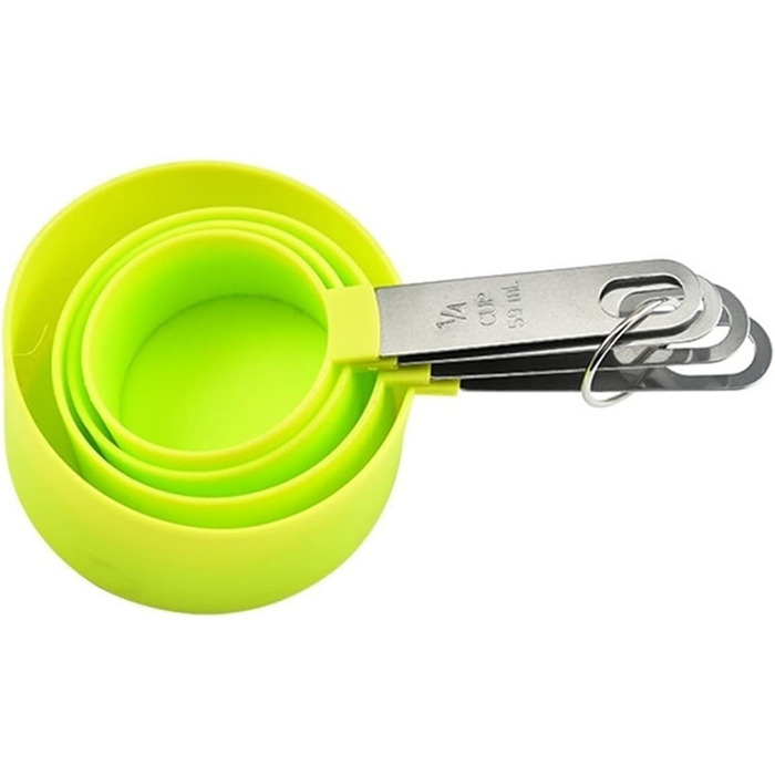 FBHappiness 4-Piece Baking Tool Set with Kitchen Measuring Spoons, Stainless Steel Handle, Measuring Cups with Scale, Measuring Spoons, Kitchen Helper (Color: 4 Green Cups) (4 Green Cups)