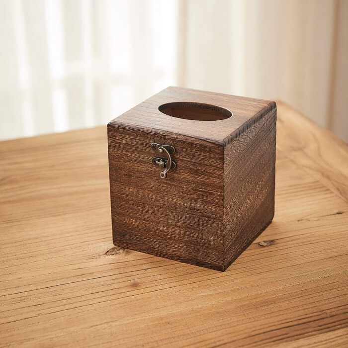 SINOBEST Wooden Tissue Box, Decorative, Square, Napkin Holder for Bathroom and Home Decor