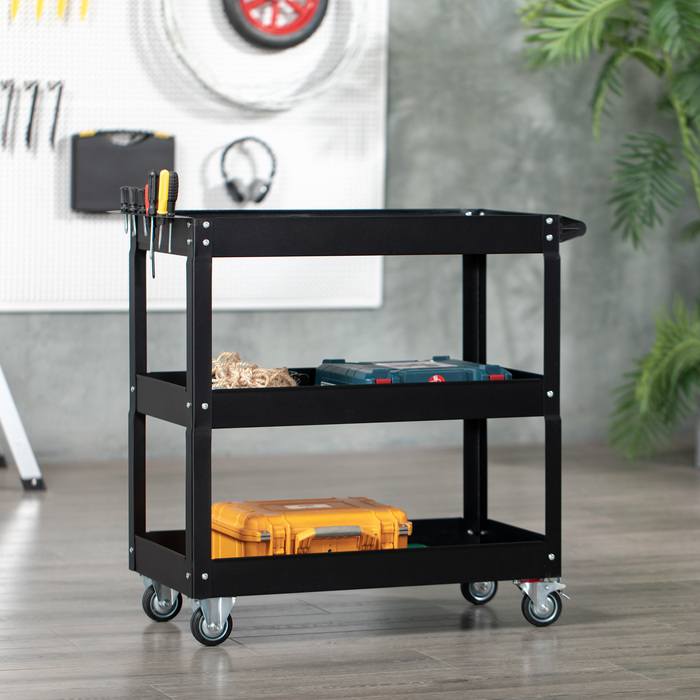 DURHAND 3-Tier Tool Cart with 4 Wheels, Steel, 33